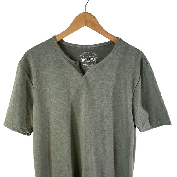BANG BANG JEANS Men's Short Sleeve Split Neck T-Shirt Green - Picture 3 of 7